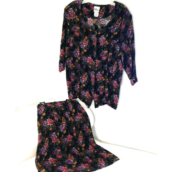 Vintage Made in USA More Promises Floral Skirt & Blouse Set  Very Nice Sz 16 - Picture 1 of 11
